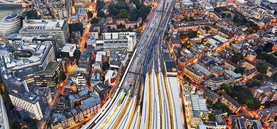 Image of railway track from above at night